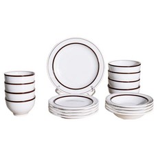 Syracuse CHINA 楓葉系列 4人份 基本款餐具17件組, 線條棕色, 1套, 飯碗 + 湯碗 + 小菜碟 + 盤子