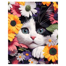플레이어바웃 DIY 유화 그림그리기 세트 40 x 50 cm, 꽃과 고양이(GX46353), 1개