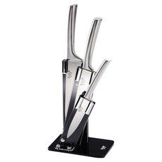 gukang 固鋼 一體成型馬背柄3刀 4件組, 1套, 波浪鋸齒刀 + 料理刀 + 萬用刀 + 刀架