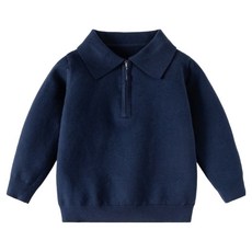 EYOUMONG 兒童基本版型翻領半拉鍊長袖針織T恤 E5W142