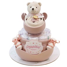 babybakery 小熊Yum Yum副食品餐具尿布蛋糕組 1層 週歲, 1套, 粉紅色
