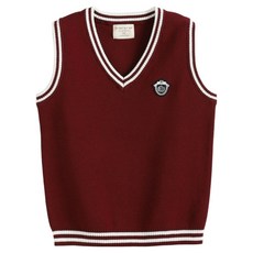 EYOUMONG 兒童基本款V領撞色滾邊刺繡休閒無袖背心 E5W116