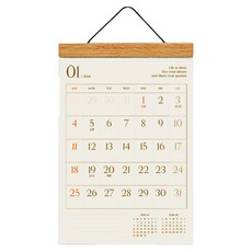 designoops 2026 Line Works 木質壁掛式日曆 A4, 自然色, 1個