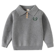 EYOUMONG 兒童寬鬆版刺繡翻領羅紋長袖針織T恤 E5W128