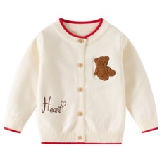 EYOUMONG 兒童寬鬆版型小熊貼飾撞色線條長袖針織開襟衫 E5W127