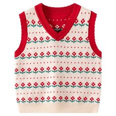 EYOUMONG 兒童基本版型花朵圖案V領針織背心 E5W136