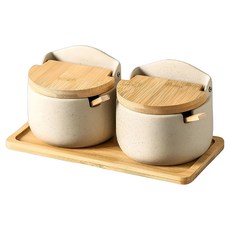 Hesii 竹製陶土調味罐, 1個, 2個調味罐 + 2個小勺 + 底座