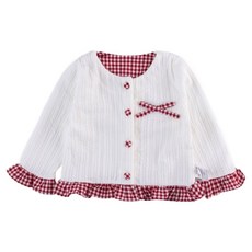 EYOUMONG 兒童基本款壓花針織格紋荷葉邊短版長袖開襟衫 E5W113