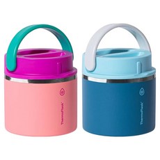 THERMOFLASK 不鏽鋼食物悶燒罐 2件組, 珊瑚粉色 + 藍色, 1套, 591ml