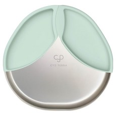 CYD Terra 3 LITTLE BUDDY 三隻小嘟成長餐盤, 1個, 探索綠, 矽膠內格盤 + 不鏽鋼大盤 + 矽膠防燙外盤