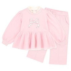 hejmini 女童款可愛莎莎蝴蝶結貂絨刷毛上下裝套組