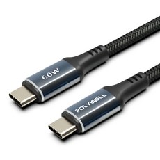 POLYWELL 寶利威爾 雙Type-C快充編織線 夜曜石系列 PD60W PW15-W45-A422, 1個, 黑色, 200cm