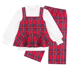 hejmini 女童Heritage格紋背心貂毛內刷毛上下衣套裝