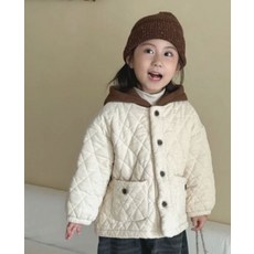 Hararoy 菱格紋拼色連帽短版鋪棉外套