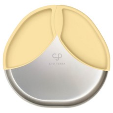 CYD Terra 3 LITTLE BUDDY 三隻小嘟成長餐盤, 1個, 活力黃, 矽膠內格盤 + 不鏽鋼大盤 + 矽膠防燙外盤