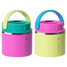 THERMOFLASK 不鏽鋼食物悶燒罐 2件組, 亮粉色 + 亮黃色, 1套, 591ml