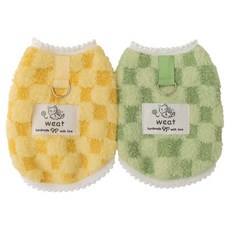 寵物寵穿搭系列 棋盤格絨寵毛孩衣服2件組 背心款, 1套, 黃色 + 綠色