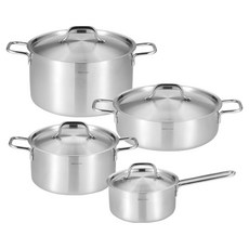 EDELKOCHEN All-Day 三層緞面不鏽鋼鍋具4件組 電磁爐適用, 1套, 單一顏色, 單柄鍋16cm + 雙耳湯鍋20cm + 淺湯鍋24cm + 深湯鍋24cm + 鍋蓋 4個