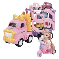 cute stone 盟石 仿真聲光粉紅公主三層運輸卡車套裝玩具組, 1套, 多色