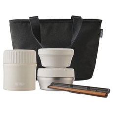써모스 뉴 플라스틱 245ml + 스테인리스 340ml + 보온 도시락 300ml 세트 TKLG-901, 크림, 1세트