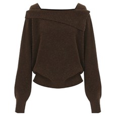 Paige Flynn 女款不對稱翻領船型領羊毛針織衫 P5CKN073C