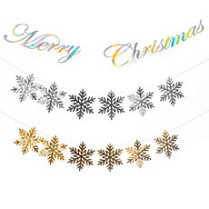 PARTY 09 聖誕紙製拉旗 + 造型拉旗 2件組, 銀色(紙製拉旗), 金色(造型拉旗), 1套