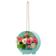 KODACHIEF 조화 인테리어 베란다 북유럽풍 벽걸이 꽃 바구니 행거 세트 20cm, 16그린플라워바구니 + 핑크다이아몬드장미, 1개