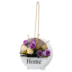 KODACHIEF 조화 인테리어 베란다 북유럽풍 벽걸이 꽃 바구니 행거 세트 20cm, 7화이트플라워바구니 + 퍼플베이지투톤로즈, 1개