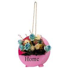 KODACHIEF 조화 인테리어 베란다 북유럽풍 벽걸이 꽃 바구니 행거 세트 20cm, 13레드플라워바구니 + 블루베이지투톤로즈, 1개