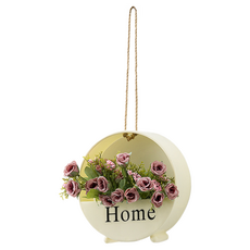 KODACHIEF 조화 인테리어 베란다 북유럽풍 벽걸이 꽃 바구니 행거 세트 20cm, 28베이지꽃바구니 + 퍼플석류장미, 1개