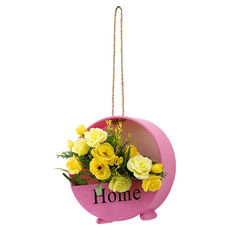 KODACHIEF 조화 인테리어 베란다 북유럽풍 벽걸이 꽃 바구니 행거 세트 20cm, 11 레드플라워바구니 + 옐로우다이아몬드장미, 1개