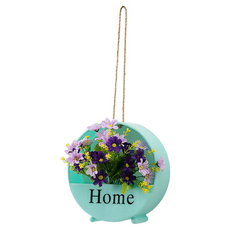 KODACHIEF 조화 인테리어 베란다 북유럽풍 벽걸이 꽃 바구니 행거 세트 20cm, 22그린플라워바구니 + 퍼플플라워, 1개