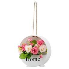 KODACHIEF 조화 인테리어 베란다 북유럽풍 벽걸이 꽃 바구니 행거 세트 20cm, 2화이트플라워바구니 + 핑크다이아몬드장미, 1개