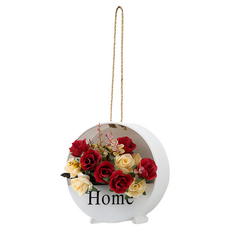 KODACHIEF 조화 인테리어 베란다 북유럽풍 벽걸이 꽃 바구니 행거 세트 20cm, 3화이트플라워바구니 + 레드베이지투톤로즈, 1개