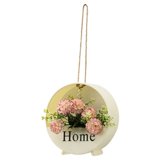 KODACHIEF 조화 인테리어 베란다 북유럽풍 벽걸이 꽃 바구니 행거 세트 20cm, 23베이지꽃바구니 + 분홍국화, 1개