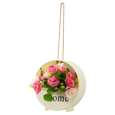 KODACHIEF 조화 인테리어 베란다 북유럽풍 벽걸이 꽃 바구니 행거 세트 20cm, 24베이지꽃바구니 + 핑크다이아몬드장미, 1개