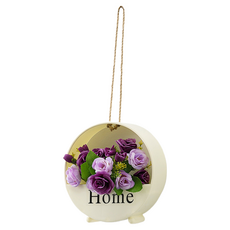 KODACHIEF 조화 인테리어 베란다 북유럽풍 벽걸이 꽃 바구니 행거 세트 20cm, 29베이지꽃바구니 + 퍼플다이아몬드장미, 1개