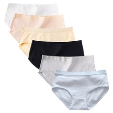 Elsso 柔軟鬆緊帶日常棉質彈性內褲6件組, 白色, 粉紅色, 黃色, 黑色, 灰色, 藍色