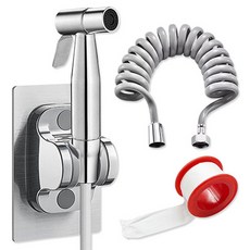 PDS Living 強力沖洗浴室 304不鏽鋼清潔噴槍頭 + 3m軟管 + 壁掛架 + 鐵氟龍膠帶組合, 混合色, 1套