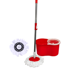 Fallincell 濕拖清潔器 清洗脫水桶 + 拖把桿 + 超細纖維拖把布套組 紅色塑膠桶 拖把布 2, 1套