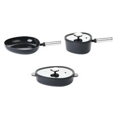 nEOFLam FIKA Fika Apex 電磁爐鍋具平底鍋組, 黑色, 1套, 18cm單柄鍋 + 26cm火鍋 + 24cm平底鍋