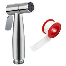 PDS Living 強力沖洗浴室 304不鏽鋼清潔噴槍頭 + 鐵氟龍膠帶組合, 混合色, 1套