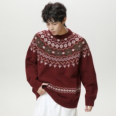 JTL 男性專用費爾島圖紋圓領套頭雪花針織衫