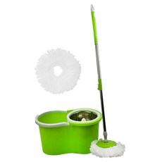 Movus 金屬旋轉脫水器 + 拖把桿 + 超細纖維拖把布 2入組 綠色, 1套