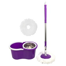 Movs 金屬旋轉脫水機 + 拖把桿 + 超細纖維拖把布 2入組 紫色, 1套