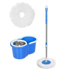 Mobus金屬旋轉脫水器 + 拖把桿 + 超細纖維拖把布 2入組 藍色, 1套