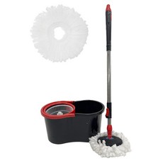 莫布斯 塑膠旋轉脫水器 + 拖把桿 + 超細纖維拖把布 2p 組 黑色, 1套