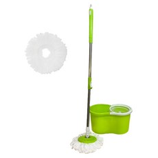 MOVS 旋轉拖把清潔器 洗滌脫水桶 + 拖把桿 + 超細纖維拖布 2入組 小型 塑膠, 1套