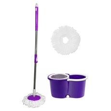 Movs 塑膠旋轉脫水器 + 拖把桿 + 超細纖維拖把布 2入組 紫色, 1套