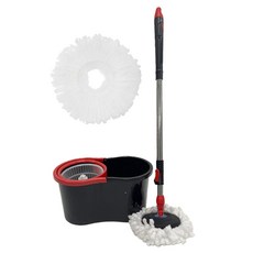 Movs 塑膠旋轉脫水器 + 拖把桿 + 超細纖維拖把 2入組 黑色, 1套